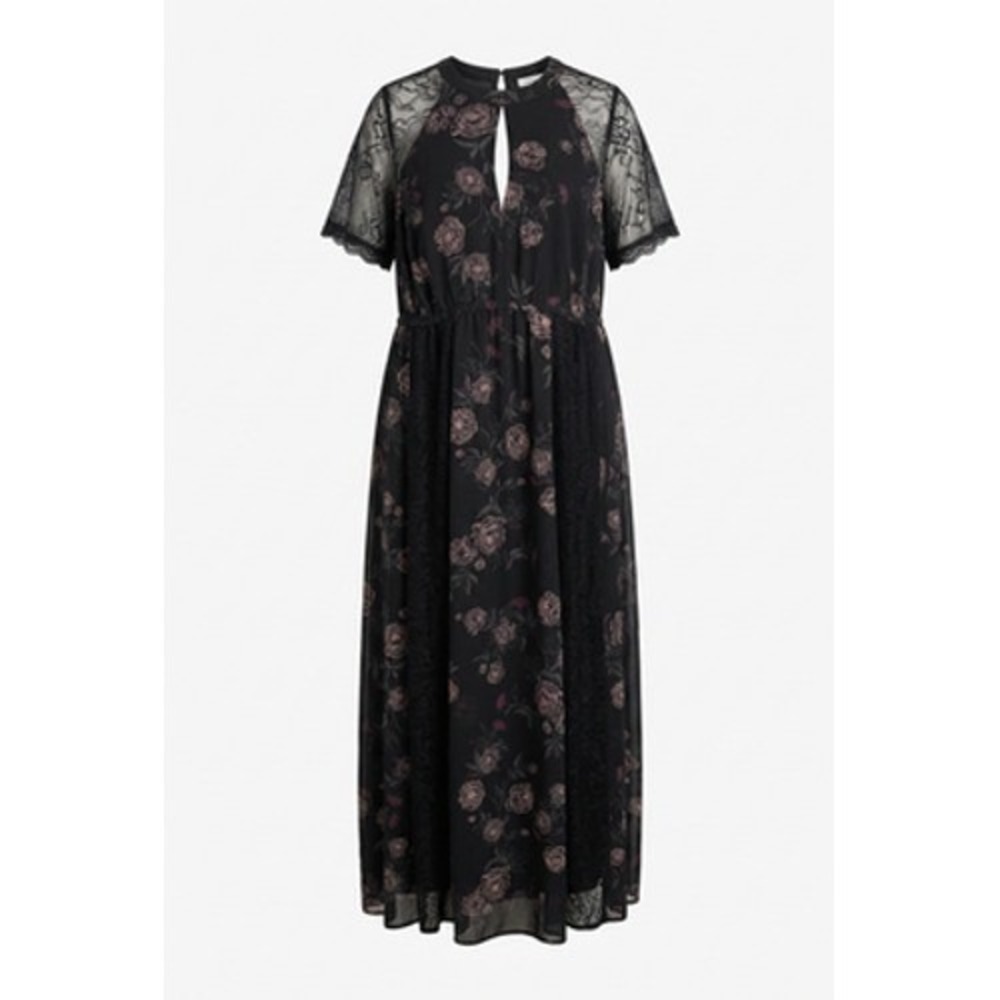 Torrid Whimsigoth Dress Women 2 Black Floral Lace Chiffon Maxi Dark Romantic